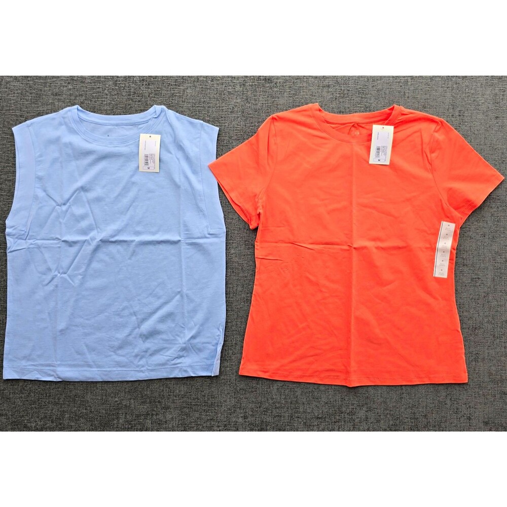 A New Day Women's M T-Shirt Blue/Orange Crew Neck Short Sleeve Knit Cotton